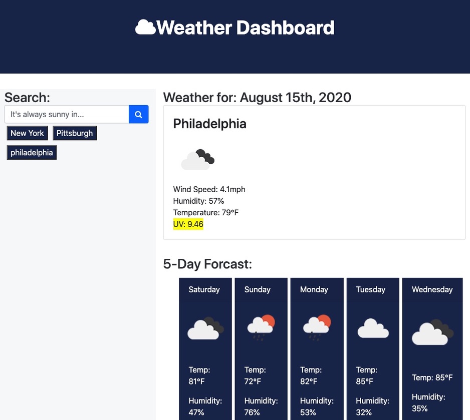 Weather Dashboard app